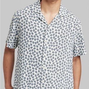 Original Use Mens Paisley Short Sleeve Button Down Shirt White Blue Size M